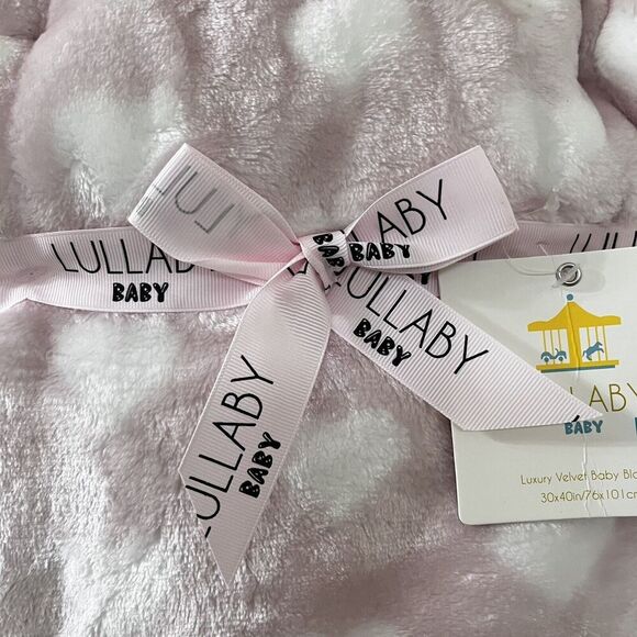 Lullaby Baby Pink Heart Print Luxury Velvet Baby Blanket Lovey 30 in x 40 in - Picture 6 of 13
